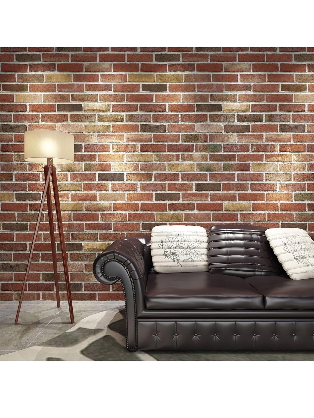 Brick Accent Peel-and-Stick Wallpaper Panel in Red and Tan